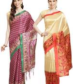 Multicolor printed art silk saree with blouse
