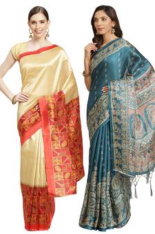 Multicolor printed art silk saree with blouse