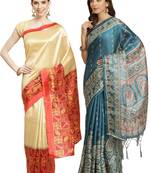 Multicolor printed art silk saree with blouse
