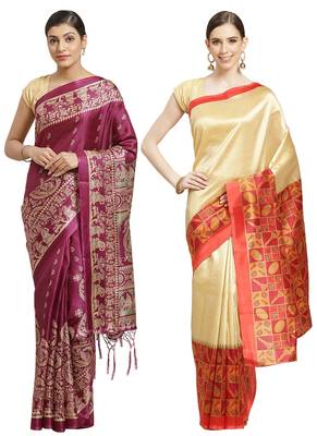 Multicolor printed art silk saree with blouse 1