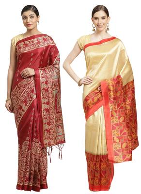 Multicolor printed art silk saree with blouse 1