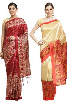 Multicolor printed art silk saree with blouse