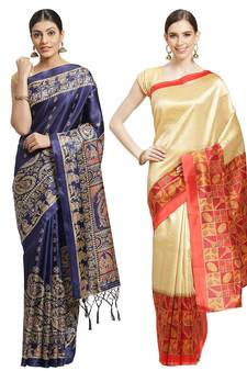 Multicolor printed art silk saree with blouse