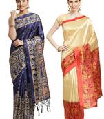 Multicolor printed art silk saree with blouse