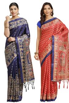 Multicolor printed art silk saree with blouse