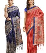 Multicolor printed art silk saree with blouse