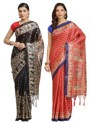 Multicolor printed art silk saree with blouse 1