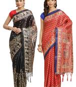 Multicolor printed art silk saree with blouse