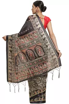 Multicolor printed art silk saree with blouse