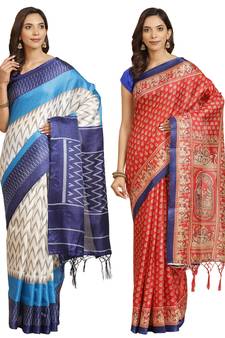 Multicolor printed art silk saree with blouse