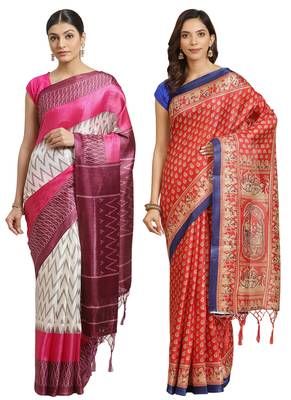 Multicolor printed art silk saree with blouse 1