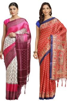 Multicolor printed art silk saree with blouse