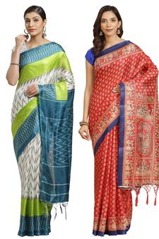 Multicolor printed art silk saree with blouse