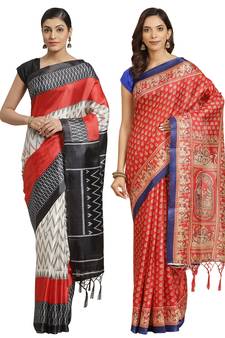 Multicolor printed art silk saree with blouse