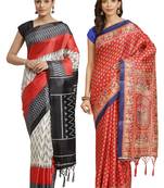 Multicolor printed art silk saree with blouse