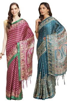 Multicolor printed art silk saree with blouse