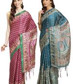 Multicolor printed art silk saree with blouse