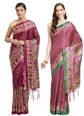 Multicolor printed art silk saree with blouse 1