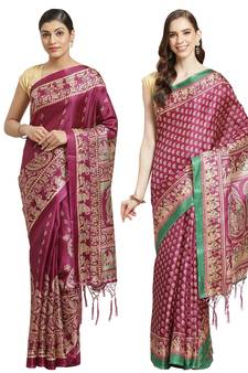 Multicolor printed art silk saree with blouse