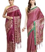 Multicolor printed art silk saree with blouse