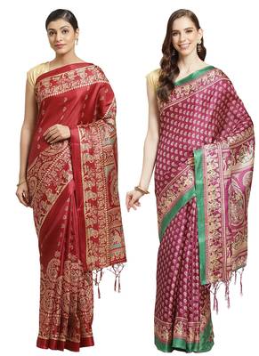 Multicolor printed art silk saree with blouse 1