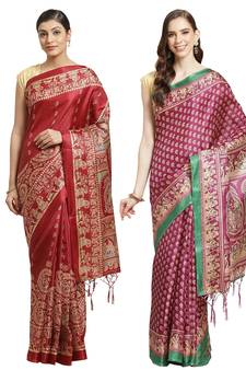 Multicolor printed art silk saree with blouse
