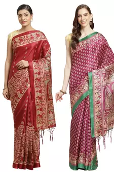 Multicolor printed art silk saree with blouse