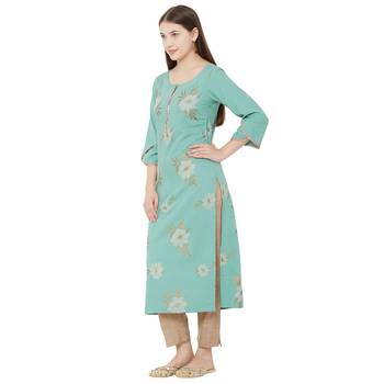 Os by Fourbuttons Womens Viscose Sea Green Kurta Set 1