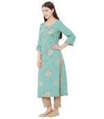 Os by Fourbuttons Womens Viscose Sea Green Kurta Set