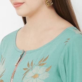 Os by Fourbuttons Womens Viscose Sea Green Kurta Set 4