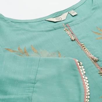 Os by Fourbuttons Womens Viscose Sea Green Kurta Set 5