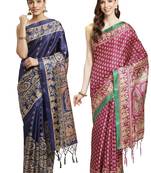 Multicolor printed art silk saree with blouse