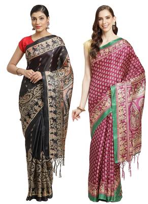 Multicolor printed art silk saree with blouse 1