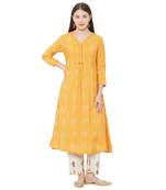 Os by Fourbuttons Womens Viscose Yellow Kurta Set