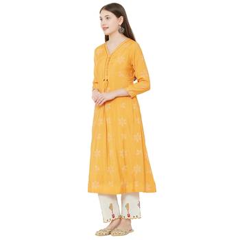 Os by Fourbuttons Womens Viscose Yellow Kurta Set 2