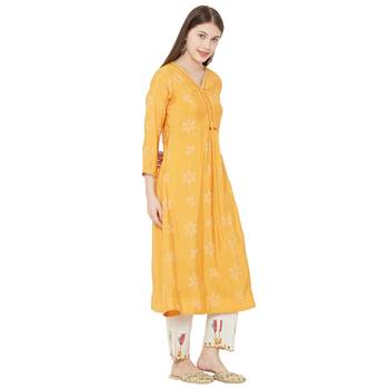 Os by Fourbuttons Womens Viscose Yellow Kurta Set 3