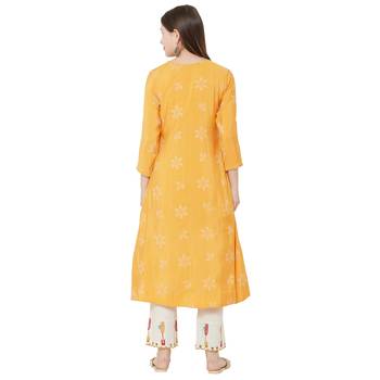 Os by Fourbuttons Womens Viscose Yellow Kurta Set 4