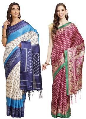 Multicolor printed art silk saree with blouse 1
