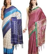 Multicolor printed art silk saree with blouse