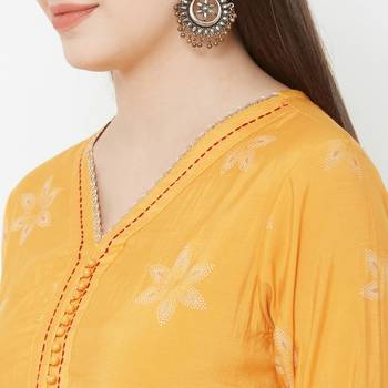Os by Fourbuttons Womens Viscose Yellow Kurta Set 5