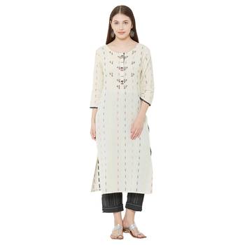 Os by Fourbuttons Womens Cotton Cream Kurta Set 1