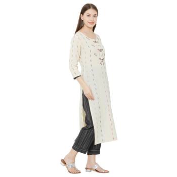 Os by Fourbuttons Womens Cotton Cream Kurta Set 3