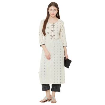 Os by Fourbuttons Womens Cotton Cream Kurta Set 5