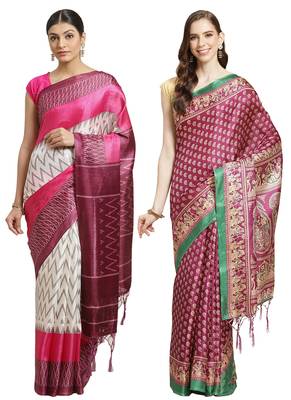 Multicolor printed art silk saree with blouse 1