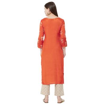 Os by Fourbuttons Womens Viscose Silk Orange Kurta Set 4