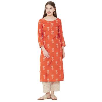 Os by Fourbuttons Womens Viscose Silk Orange Kurta Set 5