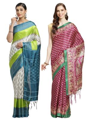 Multicolor printed art silk saree with blouse 1
