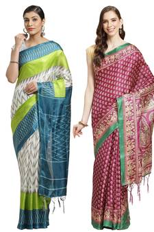 Multicolor printed art silk saree with blouse