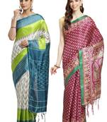 Multicolor printed art silk saree with blouse