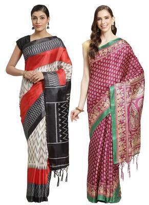 Multicolor printed art silk saree with blouse 1